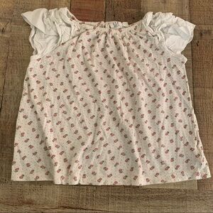 Gap girls white top with pink micro flowers and ruffle cap sleeves - 6-7